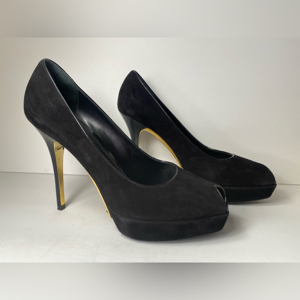 Louis Vuitton open toe suede pumps heels black 37